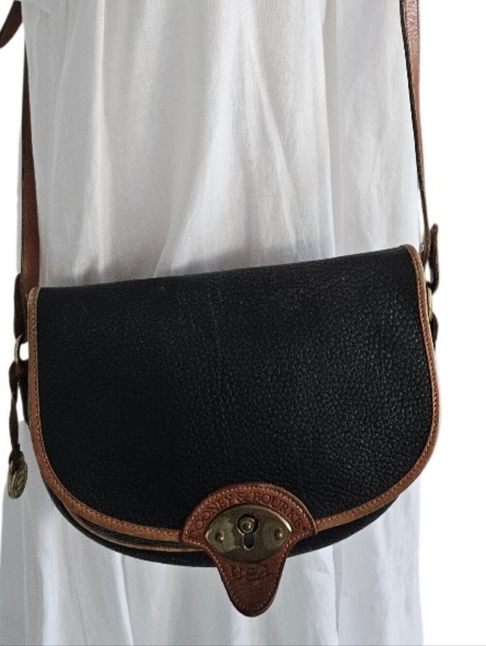Dooney & Bourke Vintage Leather Crossbody Saddle Bag in Black and Brown - Picture 13 of 13